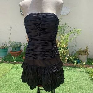 Black vintage strapless ruffle mini dress